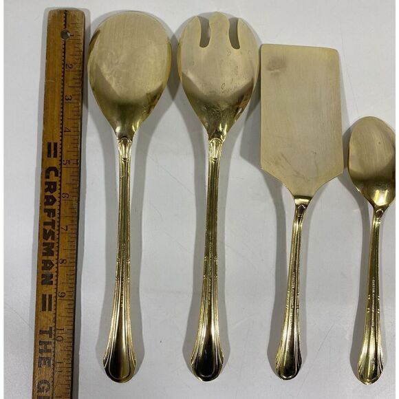 Vintage Hampton Silversmiths Gold Serving Silverware Set Salad Spoons Spatula - Picture 9 of 9